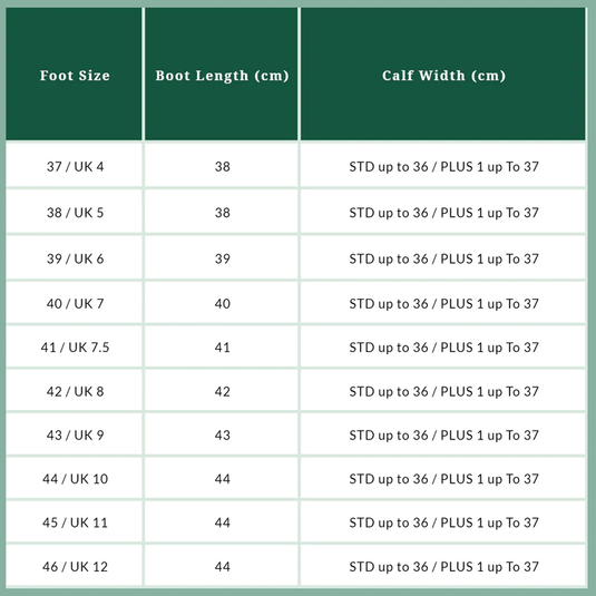 Long Boots - Size Guide – Kersbrook Equestrian Products